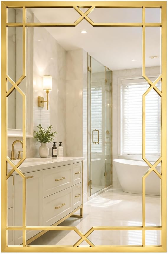CozyDH NEW Gold Mirror for Wall Decor - 24"36" Large Modern Gold Wall Mounted Mirror Home Decorative Art for Bathroom Vanity, Bedroom, Living Room, Entryway, Hallway, Dining Room, Fireplace