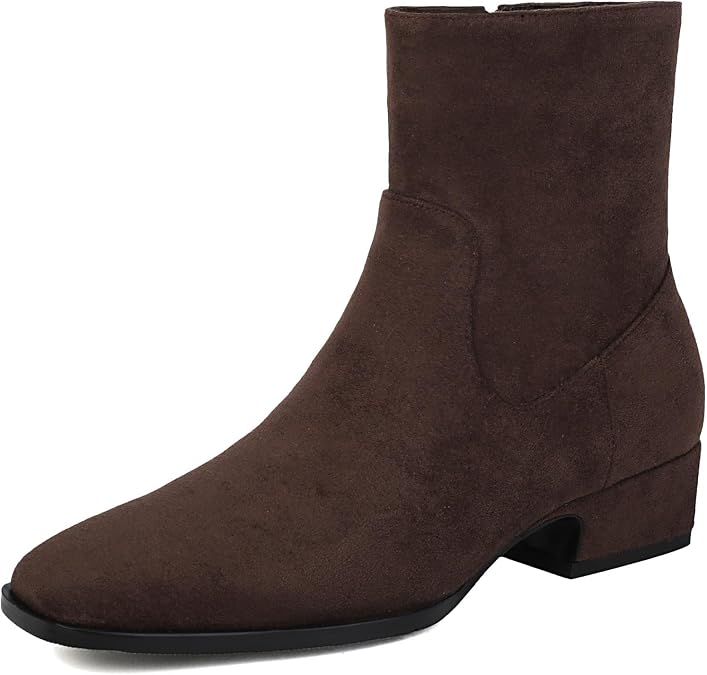Booties for Women Low Heel Comfortable Suede Ankle Boots | Square Toe,Short Boots,Side Zipper,Soft Latex Insoles,Dress Boots for Bussiness Casual,Office,Outings and Fall Winter Daily