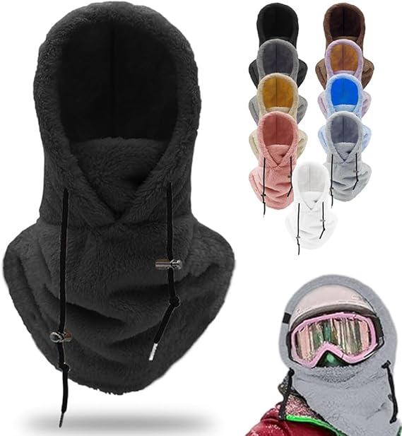hoehew Sherpa Hood Ski Mask for Women and Wen, Wind-Resistant Winter Face Mask, Over Helmet Fleece Cover Hat Cap Scarf