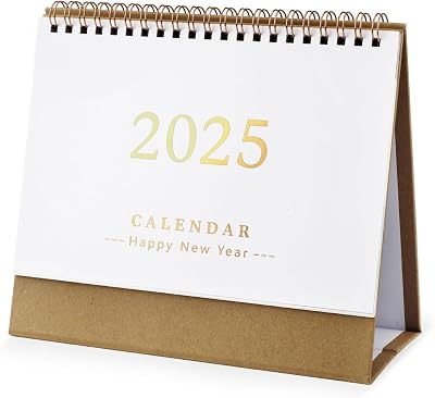 Desk Calendar, 2024-2025 Desk Calendar 7.48x6.3 Inch Academic Year Standing Flip Calendar Running from July 2024 to December 2025 for School Office Home Gold