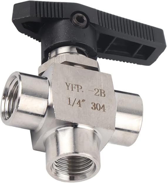 3 Way Ball Valve, Stainless Steel Ball Valve, BSPP Female Thread, Air Tube Hand Valve for Water Pipe Flow Control(BSPP1/4")