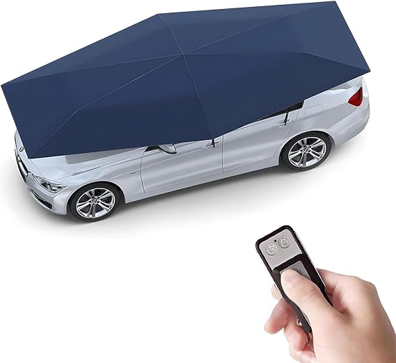 Fully Automatic Car Tent, Mobile Folding Carport, Portable Auto Protection Umbrella, Insulation Sunscreen Awning, Car Sun Shade with Remote Control, for Outdoor Camping Tent,Blue-5.2 * 2.3m