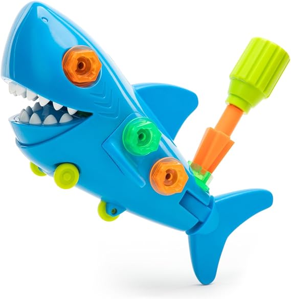 Educational Insights Design & Drill(R) Shark - Take Apart Toy, 13 Pieces, Kid-Friendly Screwdriver, Toddler STEM Toy, Gift for Ages 3+