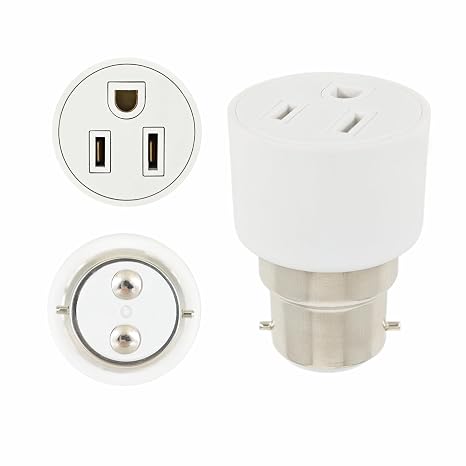 B22 Light Bulb Socket to 3-Prong US Nema Outlet Adapter, Fireproof ABS, Compact and Lightweight, White,2 Pcs Per Pack