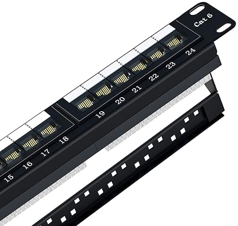 Cat6 Patch Panel 24 Port 1U, Keystone Patch Panel 19" Rackmount or Wallmount 10G Support for Cat6, Cat5e, Cat5 Cabling