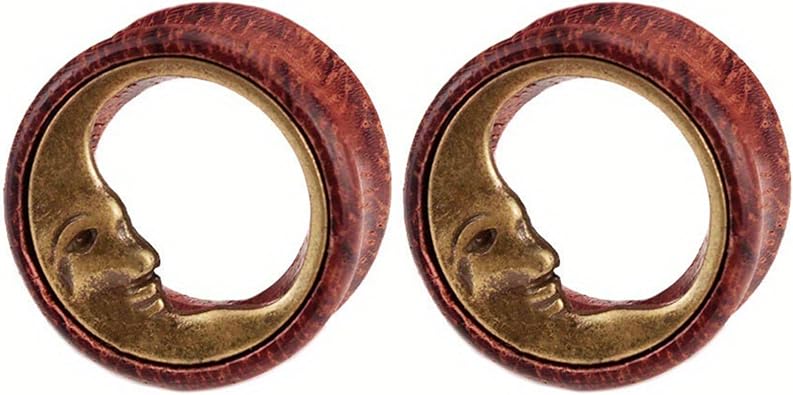 Beydodo Wooden Ear Gauges, Ear Tunnels Vintage Moon Shape 0g to 3/4 Inch 2Pcs, Pierced Earrings for Women Studs