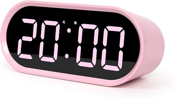 mooas Pop Mirror Digital Alarm Clock, LED Desk Clock (Pink) | Nightlight, Snooze, Temperature, Battery Operated Small Size Cute Mini Clock for Bedroom Livingroom Office