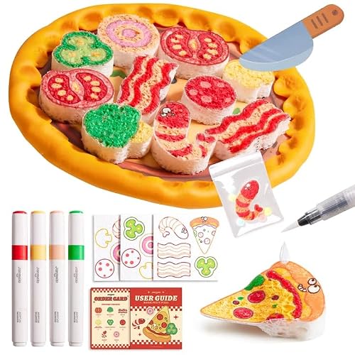 Jar Melo Magic Puffy Paint Pizza Kit, 27 Pcs Magic Foam Texture Painting Kit, 3D Art Foam Paper, Puffy Paint Crafts for Kids Ages 4-8, DIY Creative Gifts for Girls and Boys