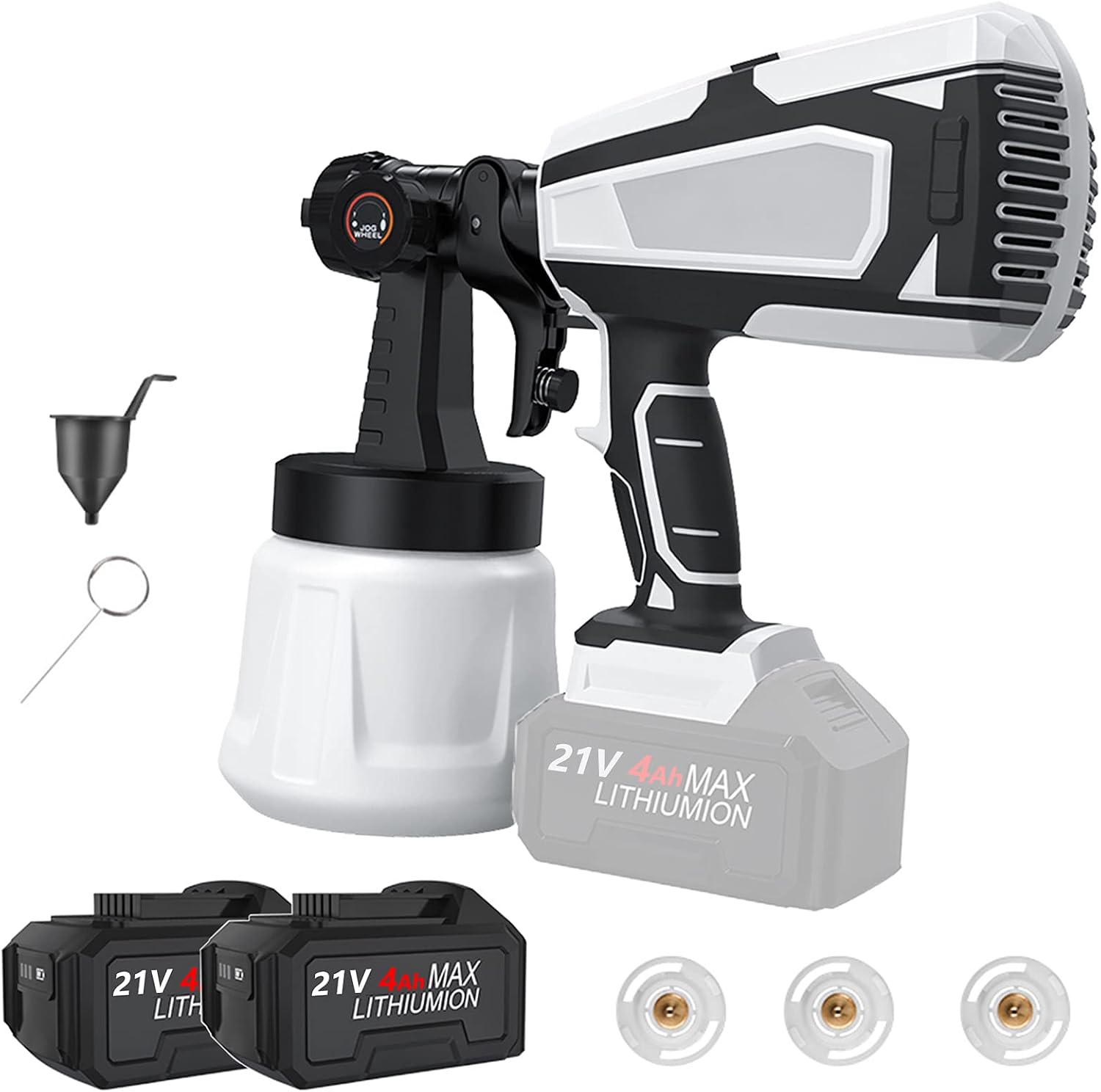 Cordless Paint Sprayer 2  4.0Ah Battery - 21V, Electric Paint Spray Gun for Walls, Fence Paint Sprayer 600mlmin, 1000ml tank, 3 Nozzles, 80 DIN-s, Perfect for Outdoor, Ceiling, Walls