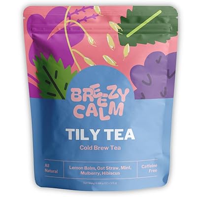Tily Tea Cold Brew Breezy Calm Herbal Iced Tea | Lemon Balm, Mint & Hibiscus | Unsweetened, Caffeine-Free, No Added Sugar or Flavors | 12 Biodegradable Tea Bags