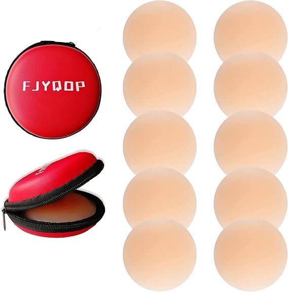 FJYQOP Silicone Nipple Covers - 5 Pairs, Women's Reusable Adhesive Silicone Pasties Nippleless Covers Round