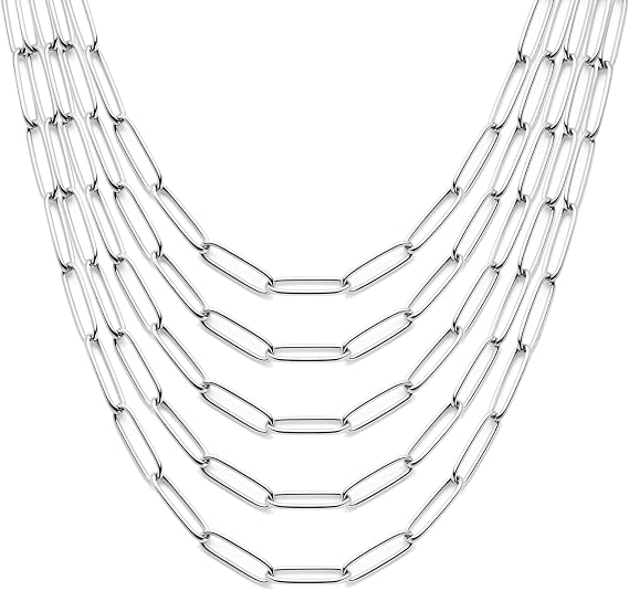 Exway 5 Pcs Paperclip Charm Necklaces Chain 18Inch Stainless Steel Sliver Chain Necklaces Kit with Lobster Clasps for Crafts DIY Women Jewelry Making