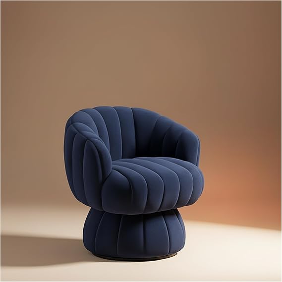 Vanity 360-Degree Swivel Accent Chair - Mid Century Modern Plush Round Makeup Chair, Relaxing Comfy Lounge Sofa Arm Chair, Idear for Living Room, Bedroom (Navy Velvet Fabric)