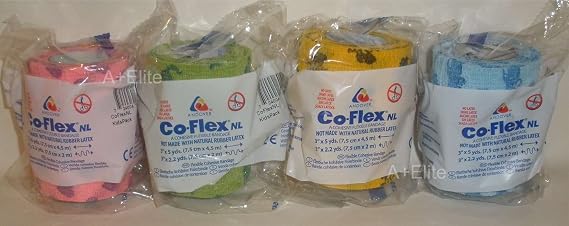 Coflex ANDOVER CO-FLEX NL Kids Pack 4-Pack 3" x 5Yds Cohesive Flexible Elastic Latex Free Bandage Compression Self Adherent Wrap Neon Purple Yellow Blue For Children Animals Pets Cats Dogs Horses