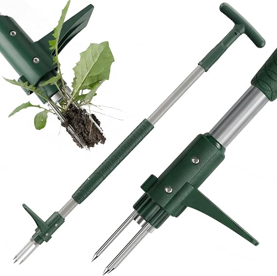 Weed Puller Root Remover, 3-Claw Stand Up Weeding Tool with 100cm Long Handle, Manual Dandelion Weeder for Lawn &amp; Garden – No Bending Required