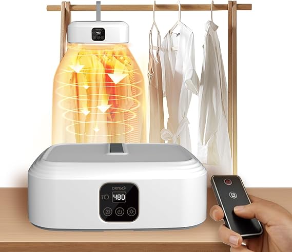 Drygo Xpress Portable Clothes Dryer Foldable Mini Electric Dryer with Timer & Dual Modes, Compact for Apartments, Travel, RV & Dorm Quick Dry for Lightweight Laundry