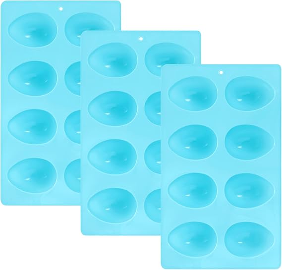 3Pcs 8-Cavity Easter Silicone Egg Molds, Baking Supplies for DIY Cake Decoration, Chocolate, Candy, Jello, Pastry, Muffin, Bread, Ice Cube (Blue)