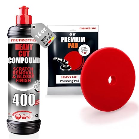 menzerna Deep Scratch and Swirl Remover Kit I Car polishing Set with Menzerna Heavy Cut 400 (16oz) and 6 Inch Polishing Pad I Deep Scratch Remover and high Gloss Kit for All Types of Vehicles