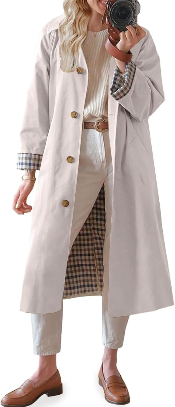 TITOMD Womens Long Trench Coat Spring Winter Outerwear Classic Collar 2026 Single Breasted Fashion Overcoat
