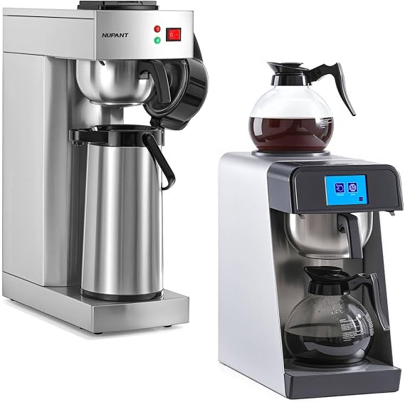 Commercial Drip Coffee maker set, 1.8L/12 Cup Auto Filling Coffee Maker with water line and LCD Control & 2.2L Airpot Coffee Maker with 24H Insulated Thermal Carafe, Stainless Steel, for reasturant a