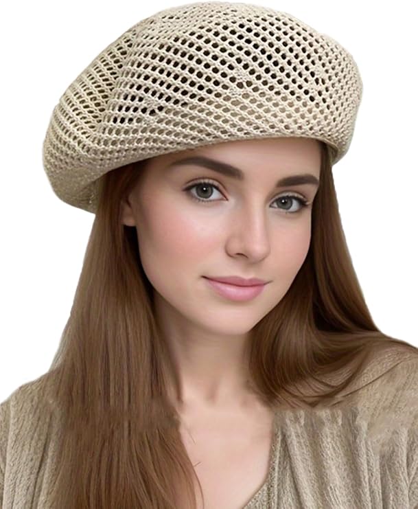 Women Summer French Beret Slouchy Crochet Beret Hats Artist Painters Woven Beach Beanie Hat