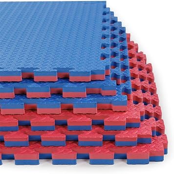 Xspec 1" Extra Thick 48 sq ft Reversible EVA Gym Foam Floor Mat Tiles 24" x 24", Steel Pattern, 12 pcs, Blue & Red