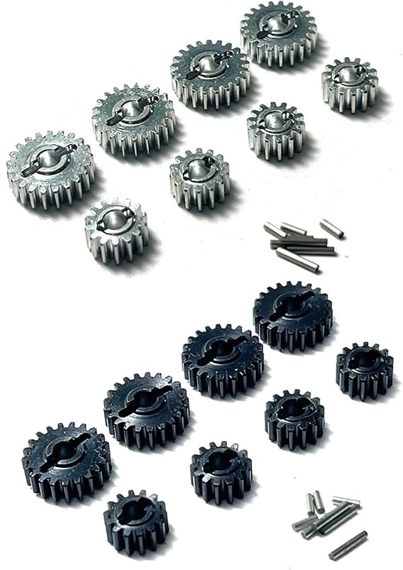 FCX24 Upgrades Gears, Metal Harden Steel Portal Axle Drive Gear Set, 21T&14T, Steering Cup Rear Wheel Seat Gear for FMS FCX24 1/24 RC Crawler Car Upgrades Parts Kit (16PCs Slive&Black)