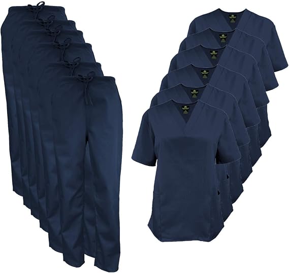 Natural Uniforms Women's Scrub Set Medical Scrub Tops and Pants - Pack of 6 Set