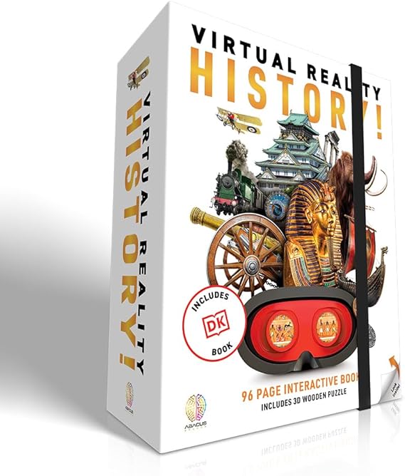 Abacus Brands Virtual Reality History - Kids STEM Activity Kit, Ages 8-13 | 79-Piece 3D Wooden HMS Victory Ship Puzzle, 96-Page DK Book, 25+ Immersive VR Experiences, Hands-Free Goggles, Gift Set
