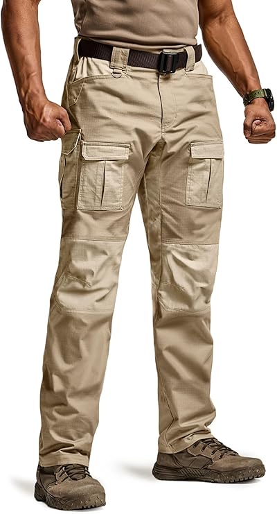CQR Men's Flex Ripstop Tactical Pants, Water Resistant Stretch Cargo Pants, Lightweight EDC Hiking Work Pants