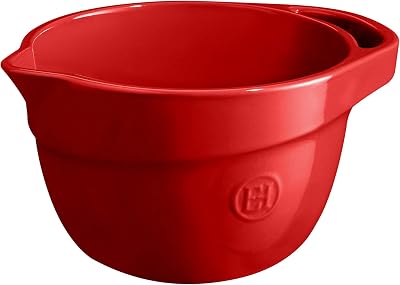 Emile Henry Burgundy 2.6 Quart Small Mixing Bowl, 9.6 x 7.9 x 5.3in