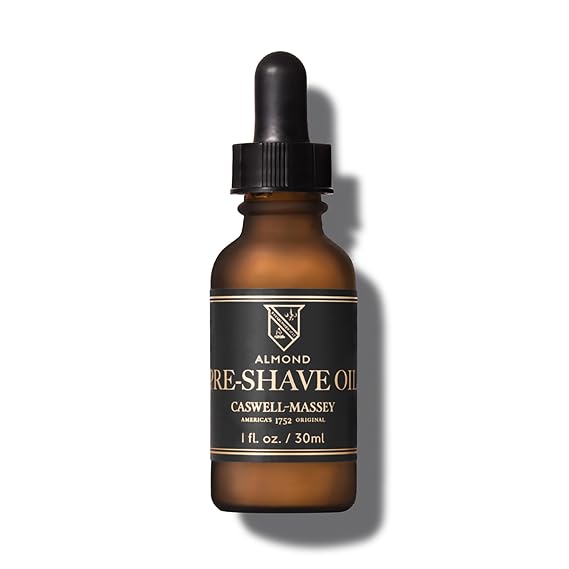 Caswell-Massey Almond Pre-Shave Oil, Natural Mens Shaving Oil with Castor Oil & Olive Oil, Suitable for Sensitive Skin, Made in USA, 1 Fl Oz