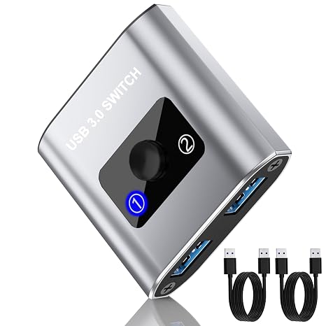 USB 3.0 Switch Selector. Bi-Directional 1 in 2 Out/ 2 in 1 Out, Share USB Devices Between 2 Computers for Printer, Keyboard, Scanner, Mouse. Compatible with Mac/Win/Linux