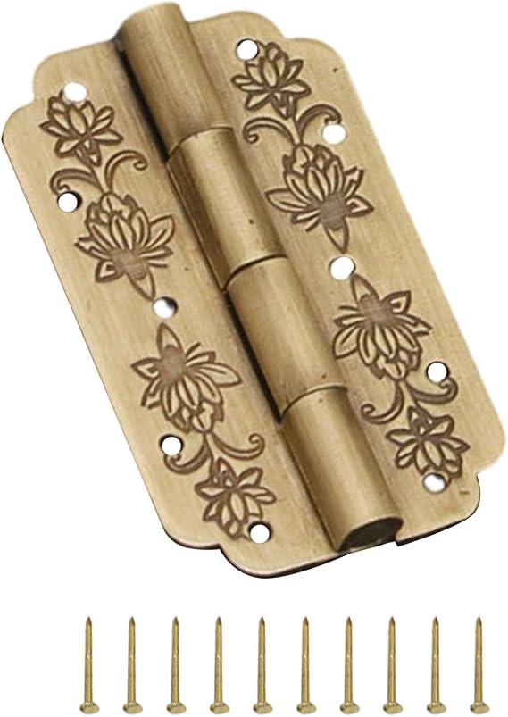Antique Brass Cabinet Hinges, Retro Small Box Hinge with Ten-Point Connection for Kitchen Furniture DIY Wooden Chest Treasure Case, Smooth Closing(1pc Bronze)