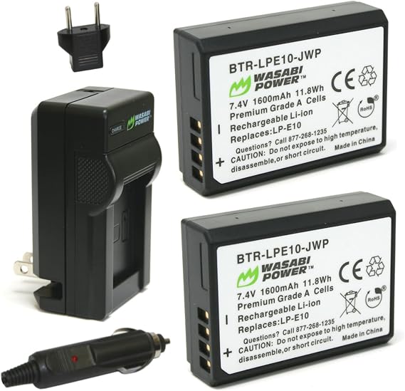 Wasabi Power LP-E10 Battery for Canon EOS Rebel T7, T6, T5, T3, T100 (2-Pack and Charger, 1600mAh)