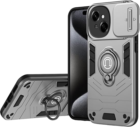 Phone Cover Bundles Compatible with Tecno Spark Go 1 Case with Kickstand & Slide Camera Cover, Shockproof Military-Grade Case Rugged Protective Cover Compatible with Tecno Spark Go 1 Phone Case(Silver