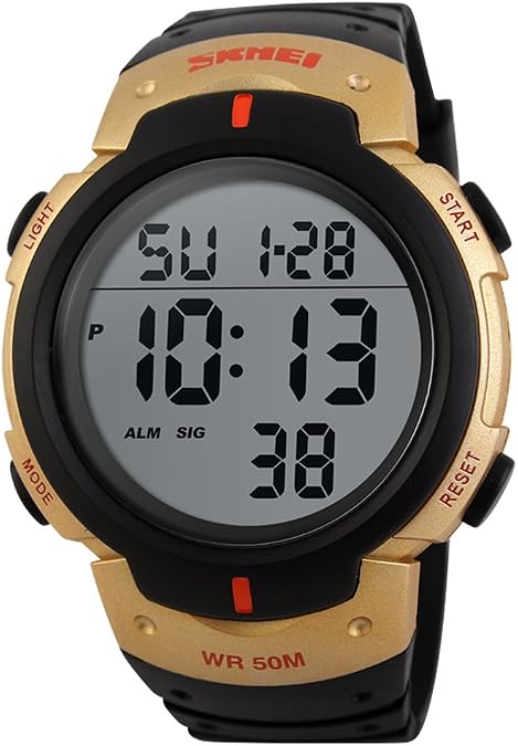 SKMEI Digital Watch PU Band Waterproof LED Multifunctional Student Outdoor Sport Electronic Wristwatch (Gold)