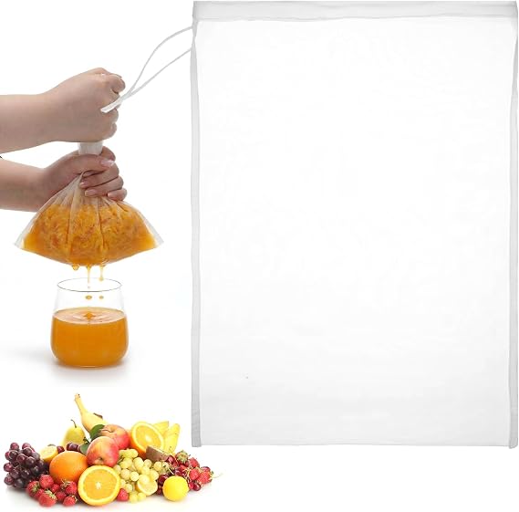 Nut Milk Bag,Reusable Fine Mesh Strainer Bag Nylon Food Grade Soy Milk Filter Bags Multi-Purpose Food Strainer for Nut Milks Brewing & Juice Extraction(200mesh)