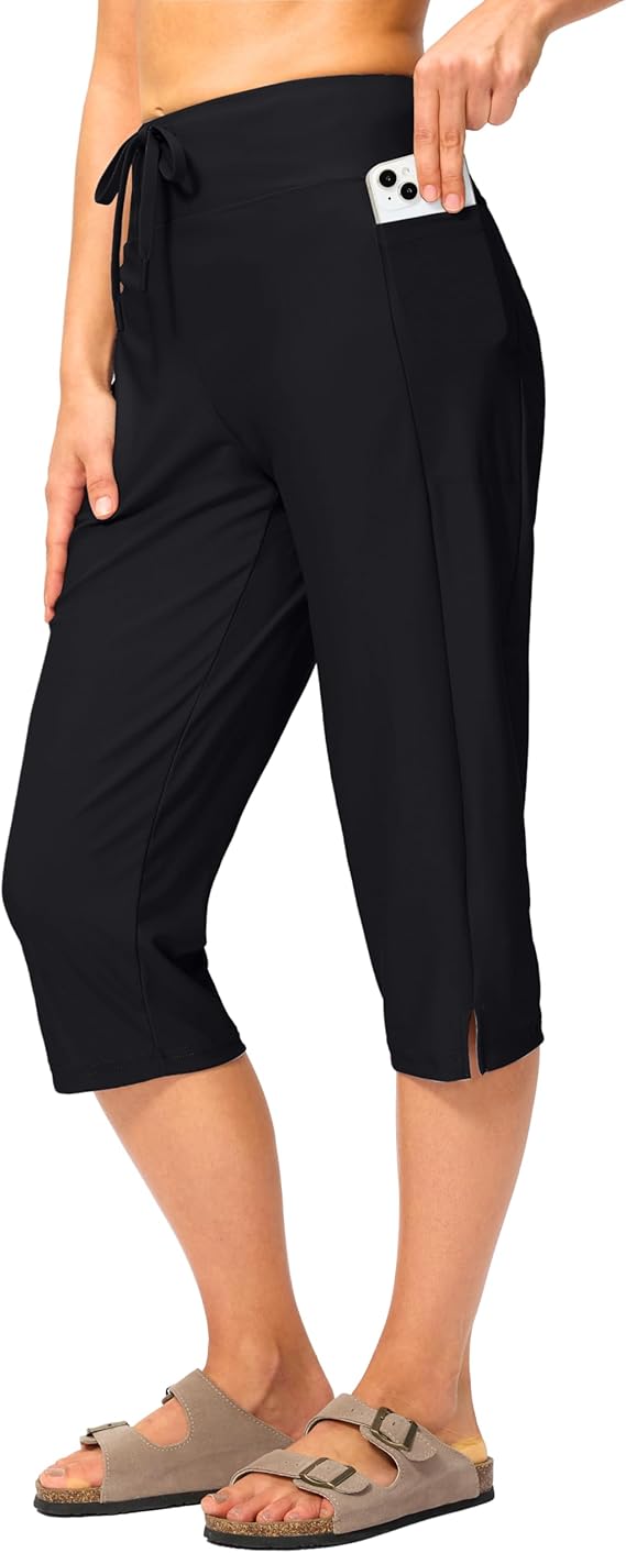 Viodia Women's Swim Capris Pants 18'' Modest Bathing Suit Bottoms Quick Dry Swimsuits Long Board Shorts with Pockets