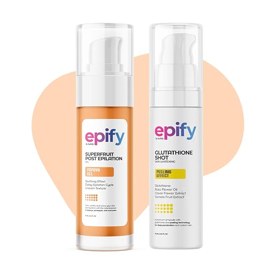 Epify Radiant Glow Face Care Set, Superfruit Post Epilation Papaya Gel, Glutathione Shot with Glutathione & Arbutin, Hair Inhibitor for Face and Body, Gentle Peeling and Hydration