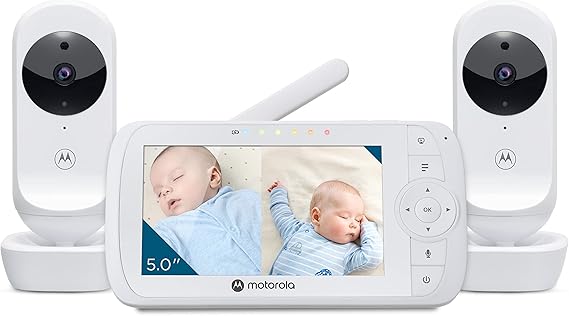 Motorola Nursery VM35-2 / Ease 35 Twin Baby Monitor with 2 Cameras 5.0 Inch Video Baby Monitor Display Split Screen Display Night Vision TwoWay Communication Lullabies Zoom Room Temperature, White