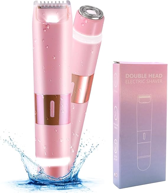 Bikini Trimmer for Women, 2-in-1 Electric Razor for Womens, Rechargeable Electric Shaver for Legs Arms Pubic Body Hair Trimmer (Pink)