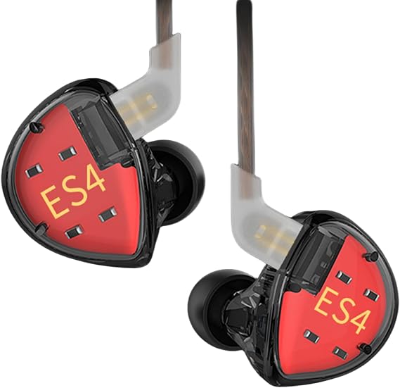 KZ ES4 Wired in Ear Headphones, High Resolution IEM Noise Cancelling KZ Earbuds Ergonomic Comfortable Gaming Earbuds HiFi Bass in Ear Monitor with 1ba 1dd 2pin Tangle Free Cable (Black with Mic)