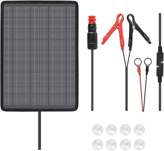 Renogy 10W Solar Panel Car Battery Trickle Charger & Maintainer | 12V Portable Solar Trickle with Lighter Plug & Alligator Clips & Battery Cables for Car Boat Marine Motorcycle Truck RV
