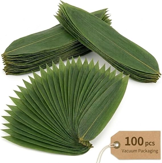 100Pcs Sushi Bamboo Leaf Natural Banana Leaves Fresh Vacuum Bamboo Leave for Sushi Sashimi Plate Decoration Food Mat Green Grass Zongzi Wrapping Japanese Plating 8.26x2.36 Inch