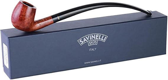 Savinelli Pipes Churchwarden Collection: Italian Wood Briar Pipe (601) | Handmade Extra Long Vintage Design, Polished Brown Finish, Bent Billiard, 3mm