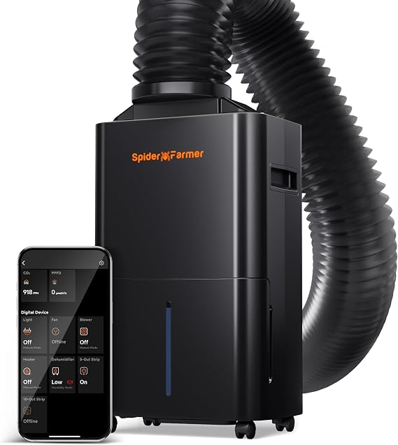 SPIDER FARMER 32 Pints Plant Dehumidifier for Grow Tent,Humidity Control | Compressor Entfeuchter with Drain Hose,Temperature & Humidity Sensor,24H Timer Function, App Control