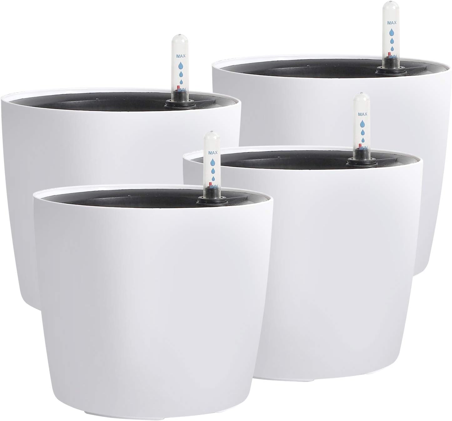 KINJOEK 3 Packs 7 Inch Self Watering Pot with Water Level Indicator, Modern Garden Decorative White Flower Pot, Flowers, African Violets, Succulents, White