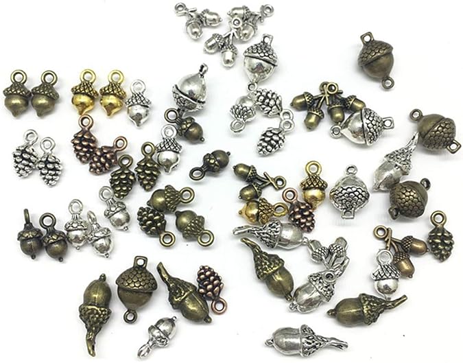 Christmas Acorn and Pine Cone Charm, Assorted Nuts Charm Pendant Bead for DIY Jewelry Making Findings(50pcs)