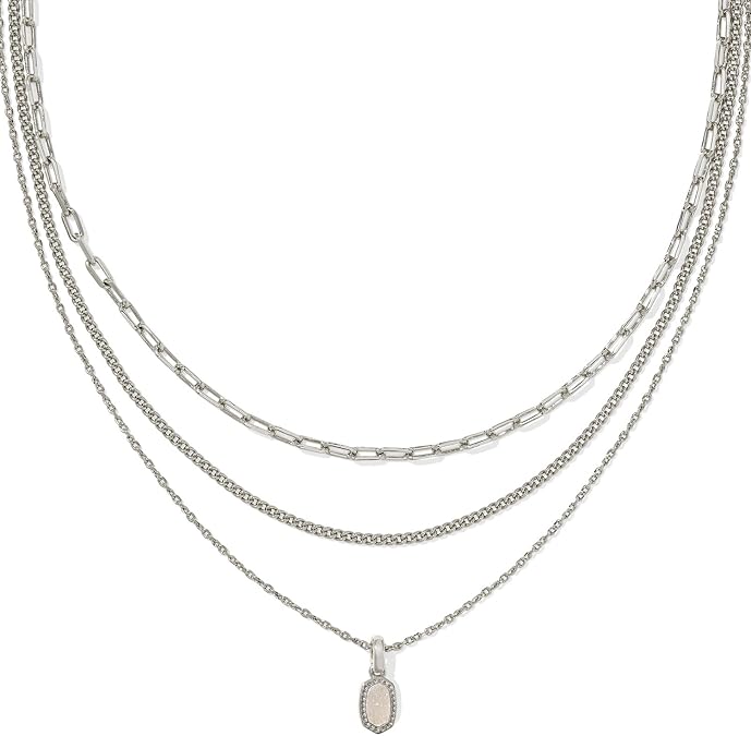 Kendra Scott Mini Elisa Triple Strand Necklace in Iridescent Drusy, Rhodium-Plated Brass, Fashion Jewelry for Women